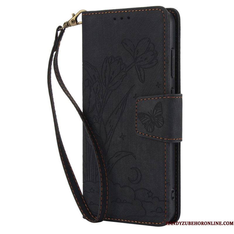 Leren Hoesje Samsung Galaxy S25 5g Suède-effect Bloemenpatroon