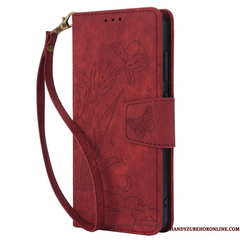 Leren Hoesje Samsung Galaxy S25 5g Suède-effect Bloemenpatroon