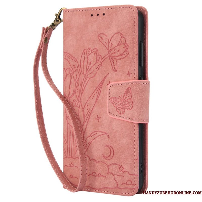 Leren Hoesje Samsung Galaxy S25 5g Suède-effect Bloemenpatroon