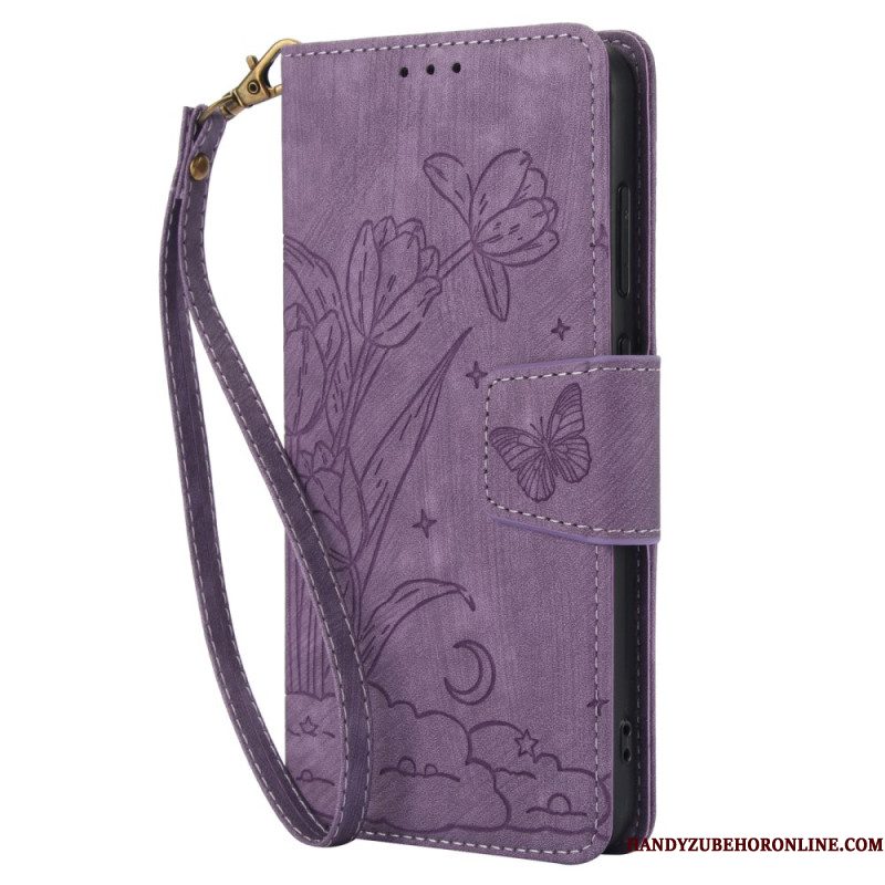Leren Hoesje Samsung Galaxy S25 5g Suède-effect Bloemenpatroon