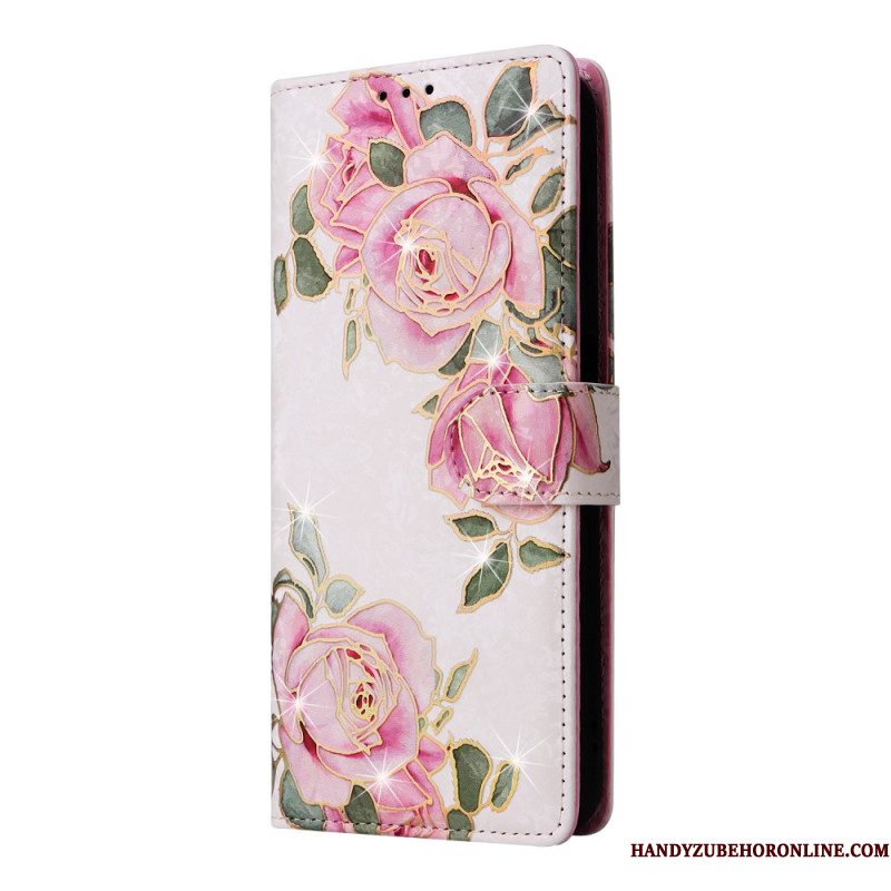 Leren Hoesje Samsung Galaxy S25 Fe Bloemenprint Bescherming Hoesje