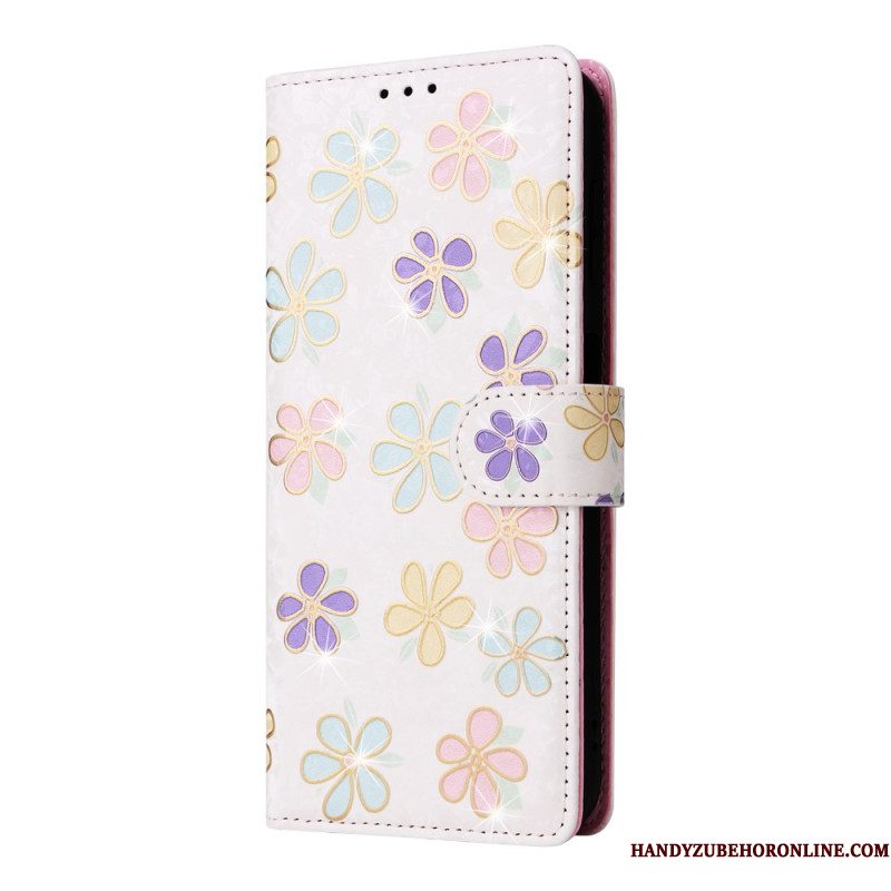 Leren Hoesje Samsung Galaxy S25 Fe Bloemenprint Bescherming Hoesje
