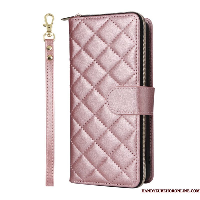 Leren Hoesje Samsung Galaxy S25 Fe Gewatteerd Met Bandje En Schouderband Bescherming Hoesje