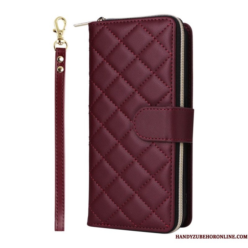Leren Hoesje Samsung Galaxy S25 Fe Gewatteerd Met Bandje En Schouderband Bescherming Hoesje