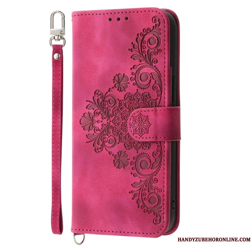 Leren Hoesje Samsung Galaxy S25 Plus 5g Bloemenpatroon En Bandjes Bescherming Hoesje