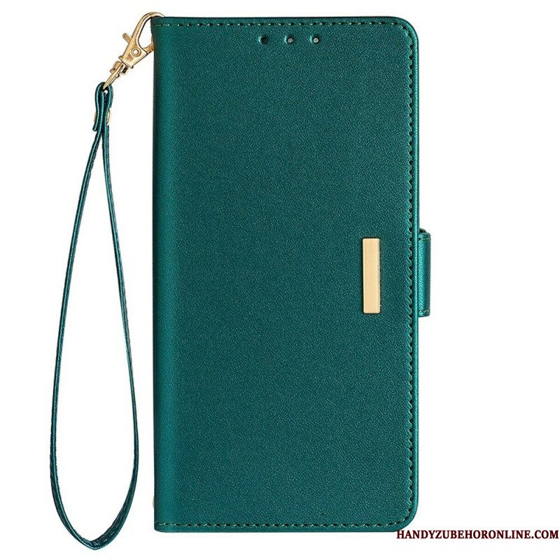 Leren Hoesje Samsung Galaxy S25 Plus 5g Gouden Sluiting Met Bandje Bescherming Hoesje