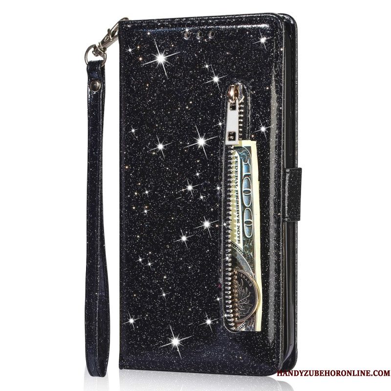 Leren Hoesje Samsung Galaxy S25 Plus 5g Portemonnee Met Pailletten Bescherming Hoesje