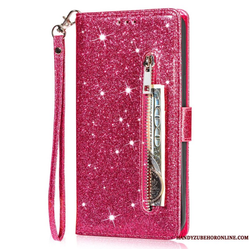 Leren Hoesje Samsung Galaxy S25 Plus 5g Portemonnee Met Pailletten Bescherming Hoesje