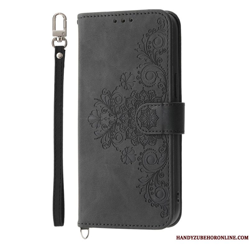 Leren Hoesje Samsung Galaxy S25 Ultra 5g Bloemenpatroon En Bandjes