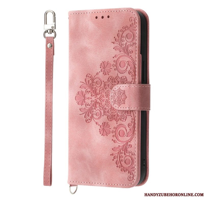 Leren Hoesje Samsung Galaxy S25 Ultra 5g Bloemenpatroon En Bandjes