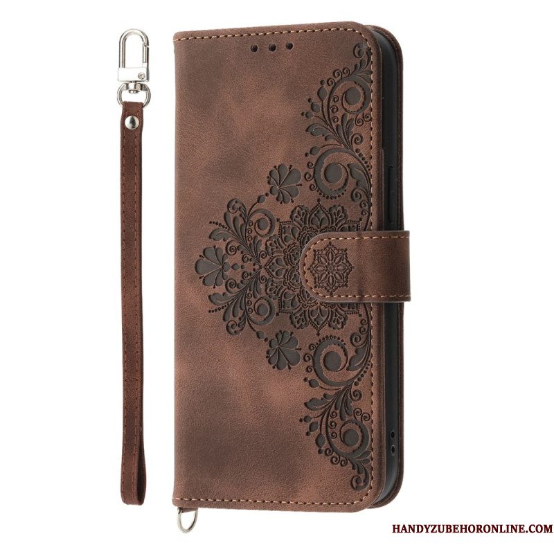 Leren Hoesje Samsung Galaxy S25 Ultra 5g Bloemenpatroon En Bandjes