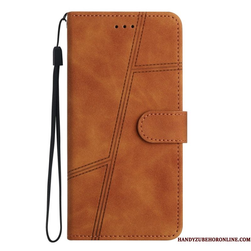 Leren Hoesje Samsung Galaxy S25 Ultra 5g Lijnen En Bandje Bescherming Hoesje