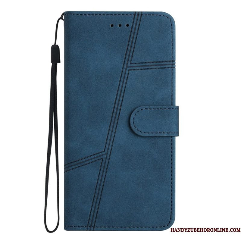 Leren Hoesje Samsung Galaxy S25 Ultra 5g Lijnen En Bandje Bescherming Hoesje