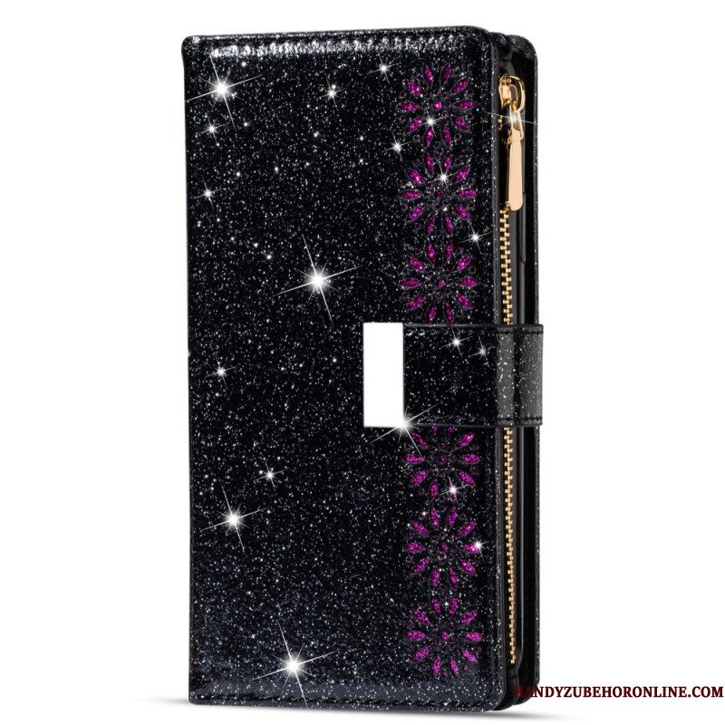 Leren Hoesje Samsung Galaxy S25 Ultra 5g Pailletten Met Zilveren Sluiting Bescherming Hoesje