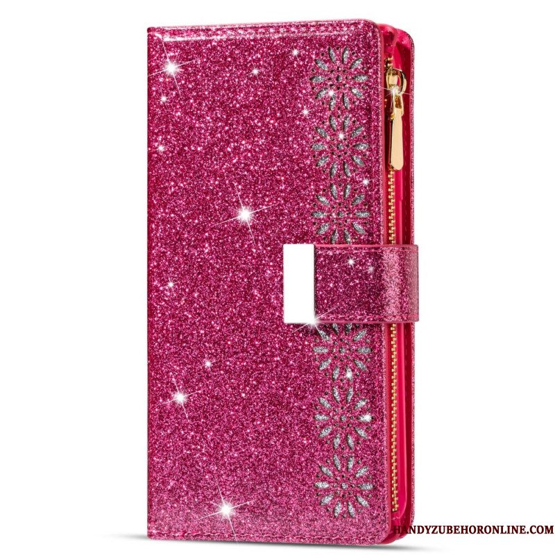 Leren Hoesje Samsung Galaxy S25 Ultra 5g Pailletten Met Zilveren Sluiting Bescherming Hoesje