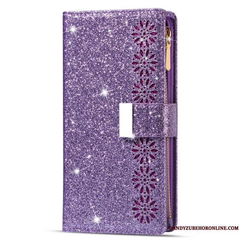 Leren Hoesje Samsung Galaxy S25 Ultra 5g Pailletten Met Zilveren Sluiting Bescherming Hoesje