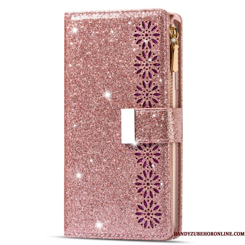 Leren Hoesje Samsung Galaxy S25 Ultra 5g Pailletten Met Zilveren Sluiting Bescherming Hoesje