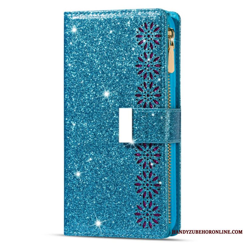 Leren Hoesje Samsung Galaxy S25 Ultra 5g Pailletten Met Zilveren Sluiting Bescherming Hoesje