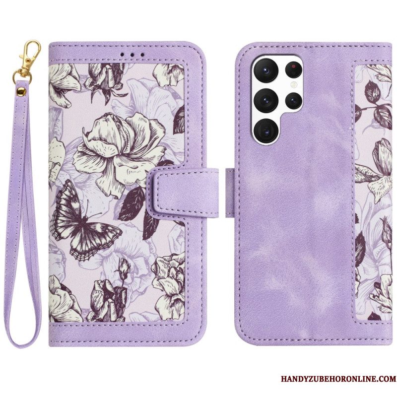 Leren Hoesje Samsung Galaxy S25 Ultra 5g Portemonnee Met Bloemenprint Bescherming Hoesje