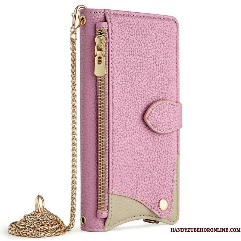 Leren Hoesje Samsung Galaxy S25 Ultra 5g Portemonnee Met Ketting Bescherming Hoesje