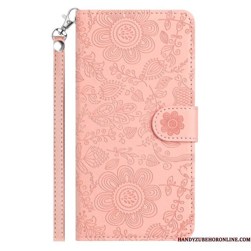 Leren Hoesje Samsung Galaxy S26 Bloemenpatroon Met Koord Bescherming Hoesje