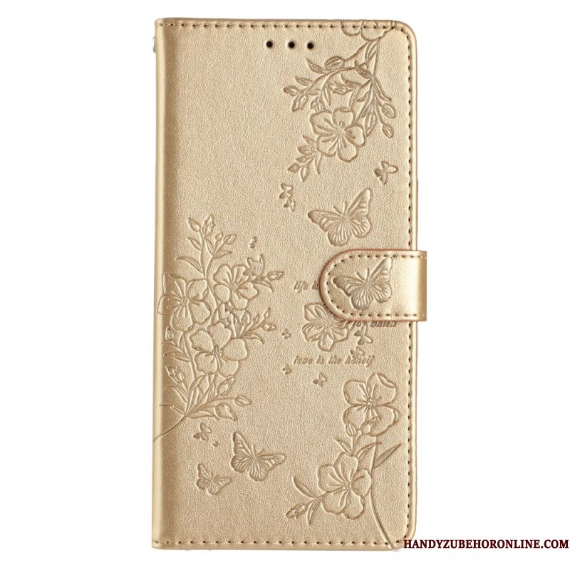 Leren Hoesje Samsung Galaxy S26 Ultra Bloemen Met Vlinders