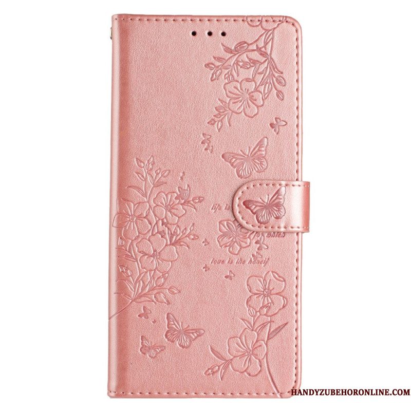 Leren Hoesje Samsung Galaxy S26 Ultra Bloemen Met Vlinders