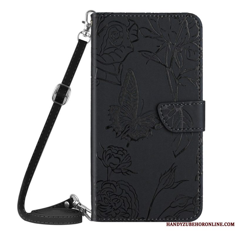 Leren Hoesje Samsung Galaxy S26 Ultra Schoudertas Met Vlinderprint Bescherming Hoesje