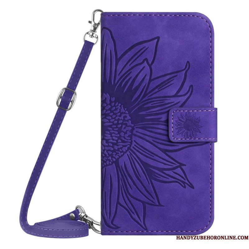 Leren Hoesje Samsung Galaxy S26 Zonnebloemprint Met Schouderband Bescherming Hoesje