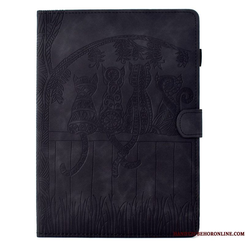 Leren Hoesje Samsung Galaxy Tab S11 Kattenscène Met Suède-effect Bescherming Hoesje