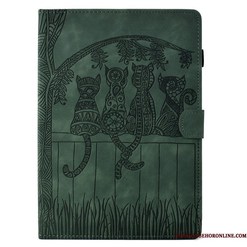Leren Hoesje Samsung Galaxy Tab S11 Kattenscène Met Suède-effect Bescherming Hoesje