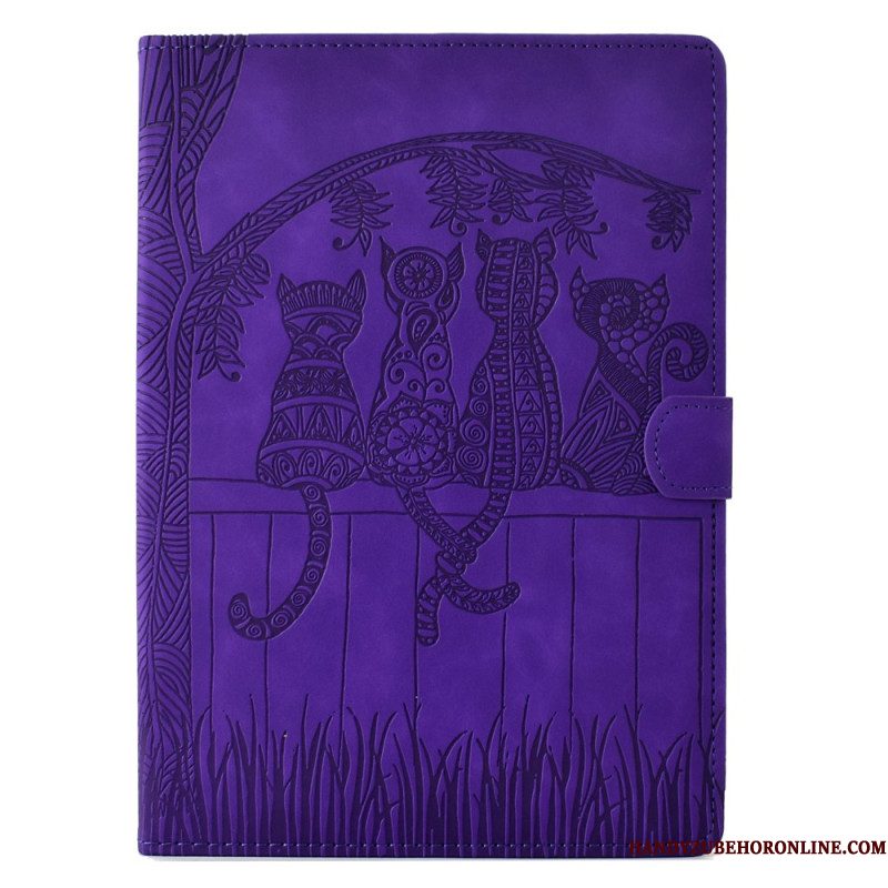 Leren Hoesje Samsung Galaxy Tab S11 Kattenscène Met Suède-effect Bescherming Hoesje