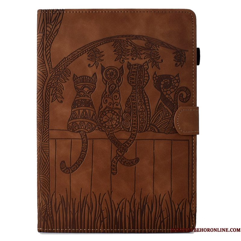 Leren Hoesje Samsung Galaxy Tab S11 Kattenscène Met Suède-effect Bescherming Hoesje