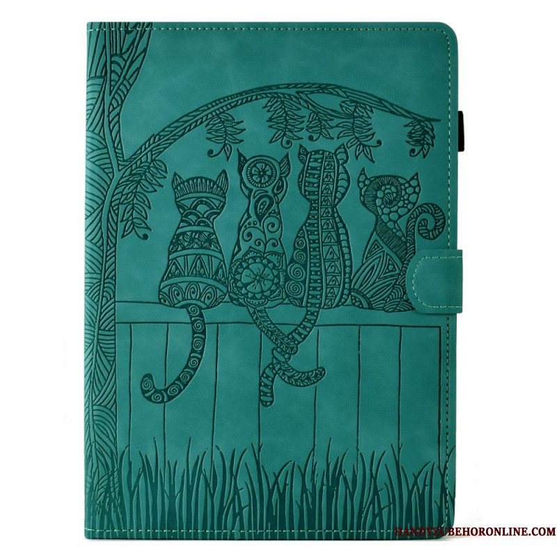 Leren Hoesje Samsung Galaxy Tab S11 Kattenscène Met Suède-effect Bescherming Hoesje
