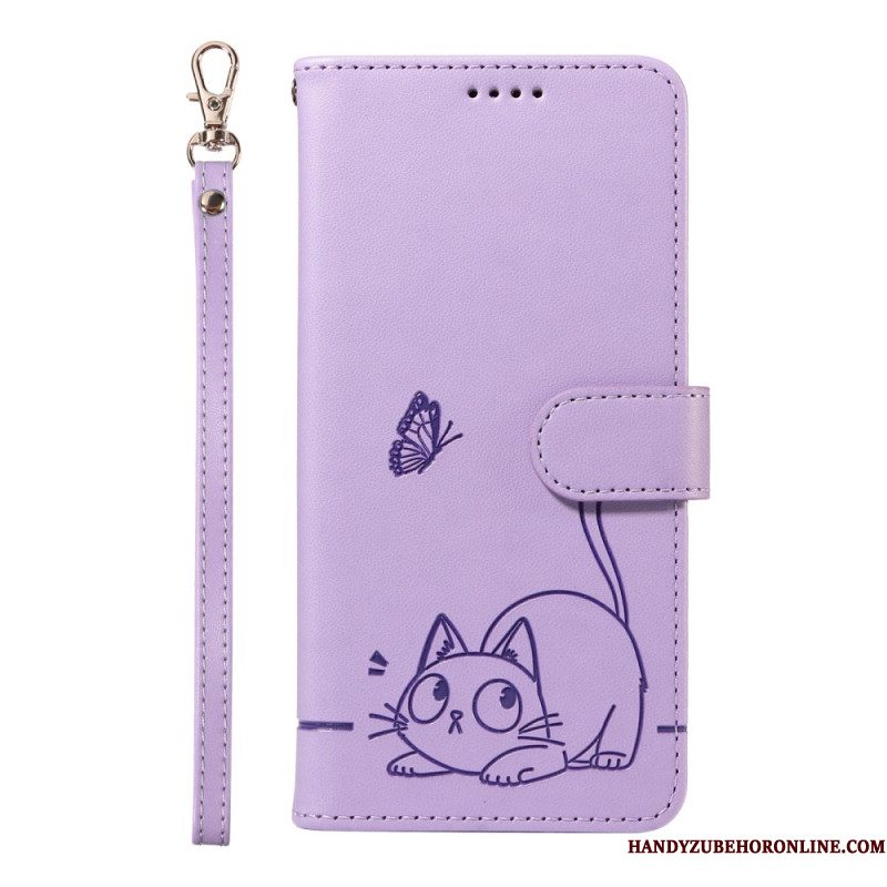 Leren Hoesje Voor Samsung Galaxy A17 4g / 5g Bandje Met Kattendesign