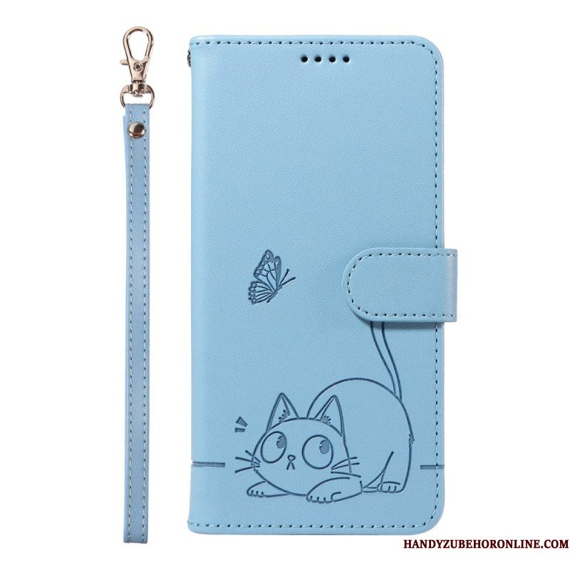 Leren Hoesje Voor Samsung Galaxy A17 4g / 5g Bandje Met Kattendesign