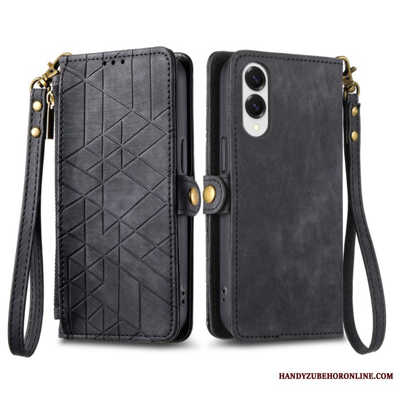 Leren Hoesje Voor Samsung Galaxy S25 5g Edge Geometrisch Patroon En Sleutelkoord