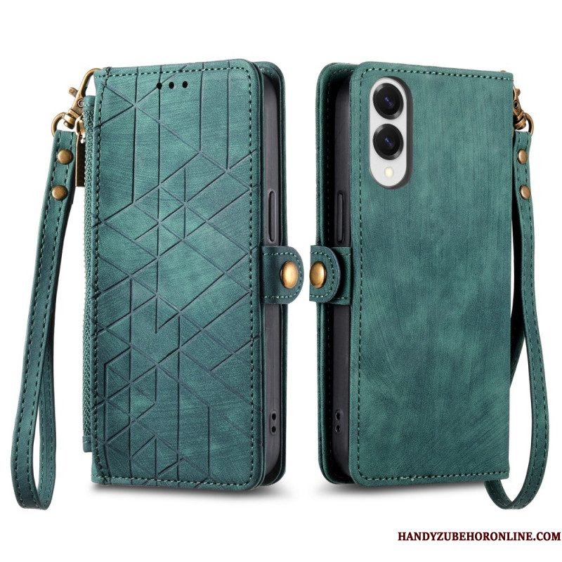 Leren Hoesje Voor Samsung Galaxy S25 5g Edge Geometrisch Patroon En Sleutelkoord