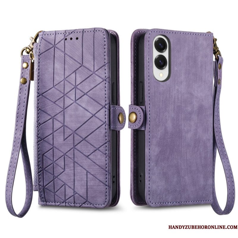 Leren Hoesje Voor Samsung Galaxy S25 5g Edge Geometrisch Patroon En Sleutelkoord