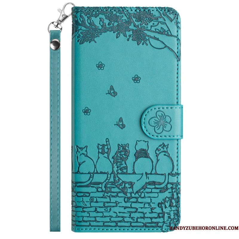 Leren Hoesje Voor Samsung Galaxy S25 5g Edge Kattenontwerp Met Bandje