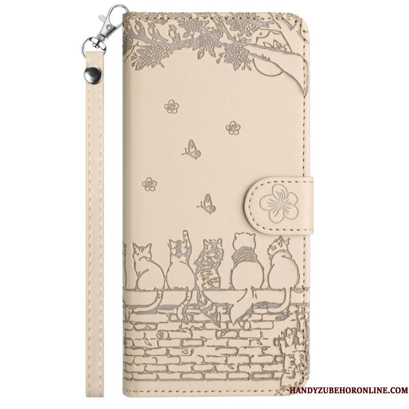 Leren Hoesje Voor Samsung Galaxy S25 5g Edge Kattenontwerp Met Bandje