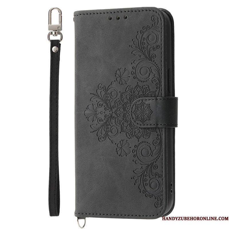 Leren Hoesje Voor Samsung Galaxy S25 Fe Kantprint Met Bandje En Schouderband