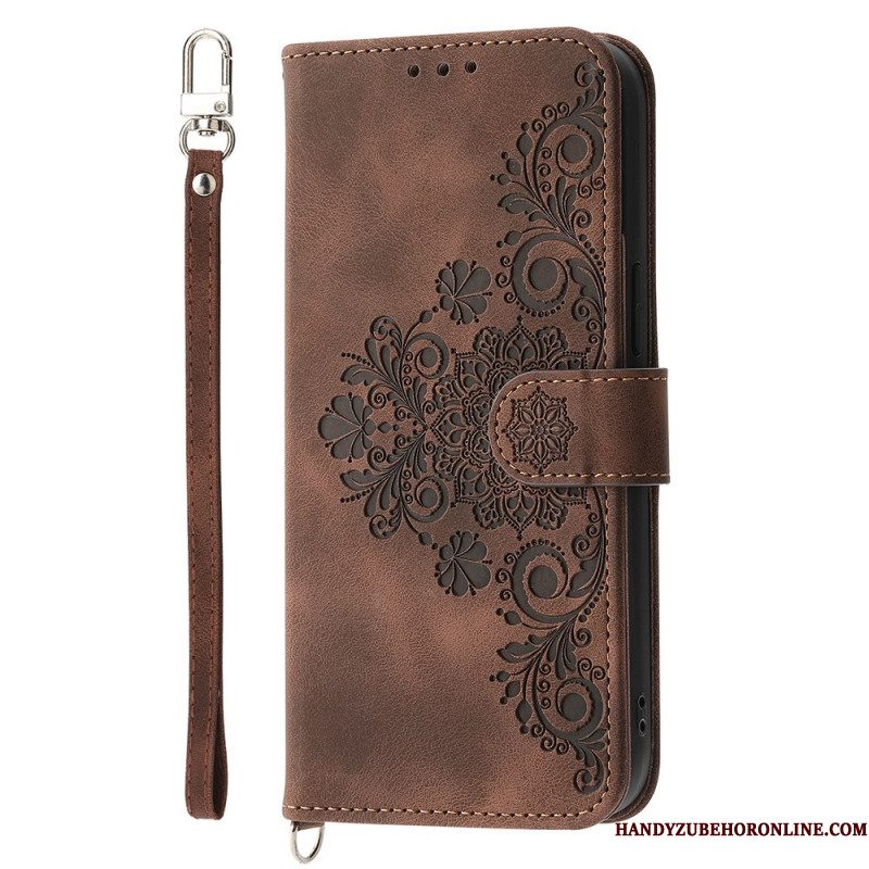 Leren Hoesje Voor Samsung Galaxy S25 Fe Kantprint Met Bandje En Schouderband