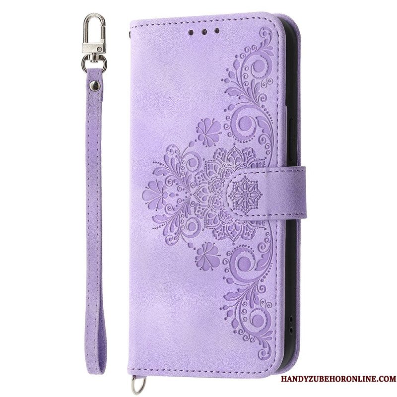 Leren Hoesje Voor Samsung Galaxy S25 Fe Kantprint Met Bandje En Schouderband