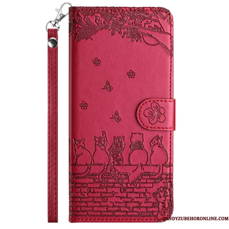 Leren Hoesje Voor Samsung Galaxy S25 Fe Kattenprint Met Bandje