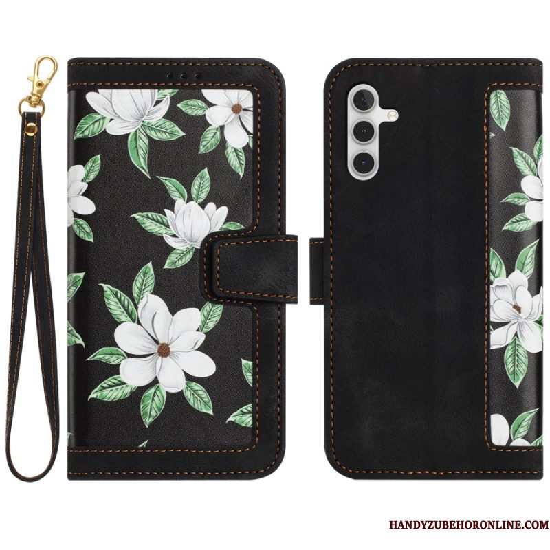 Leren Hoesje Voor Samsung Galaxy S25 Plus 5g Bloemendesign Met Bandje