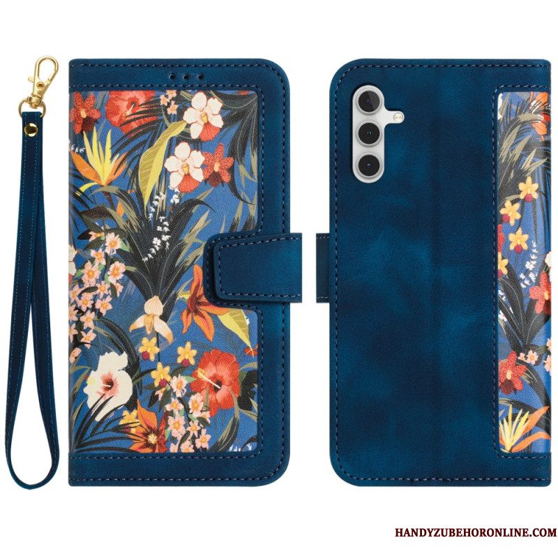 Leren Hoesje Voor Samsung Galaxy S25 Plus 5g Bloemendesign Met Bandje
