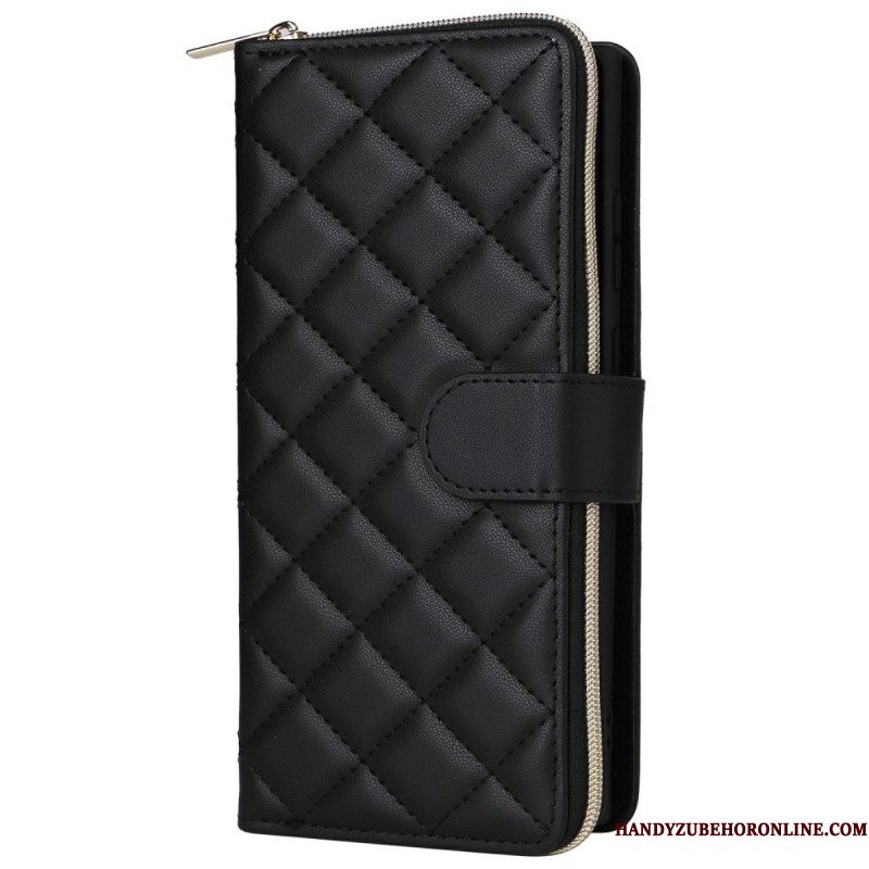 Leren Hoesje Voor Samsung Galaxy S25 Ultra 5g Gewatteerde Portemonnee Met Bandje En Schouderband