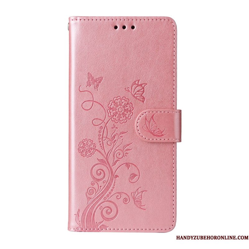 Leren Hoesje Voor Samsung Galaxy S26 Bloemenvlinders