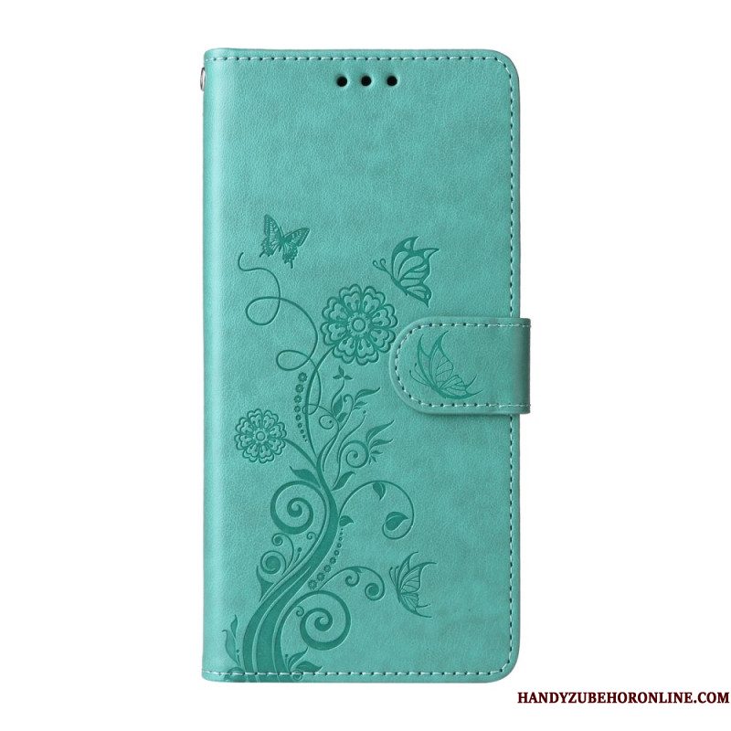 Leren Hoesje Voor Samsung Galaxy S26 Bloemenvlinders